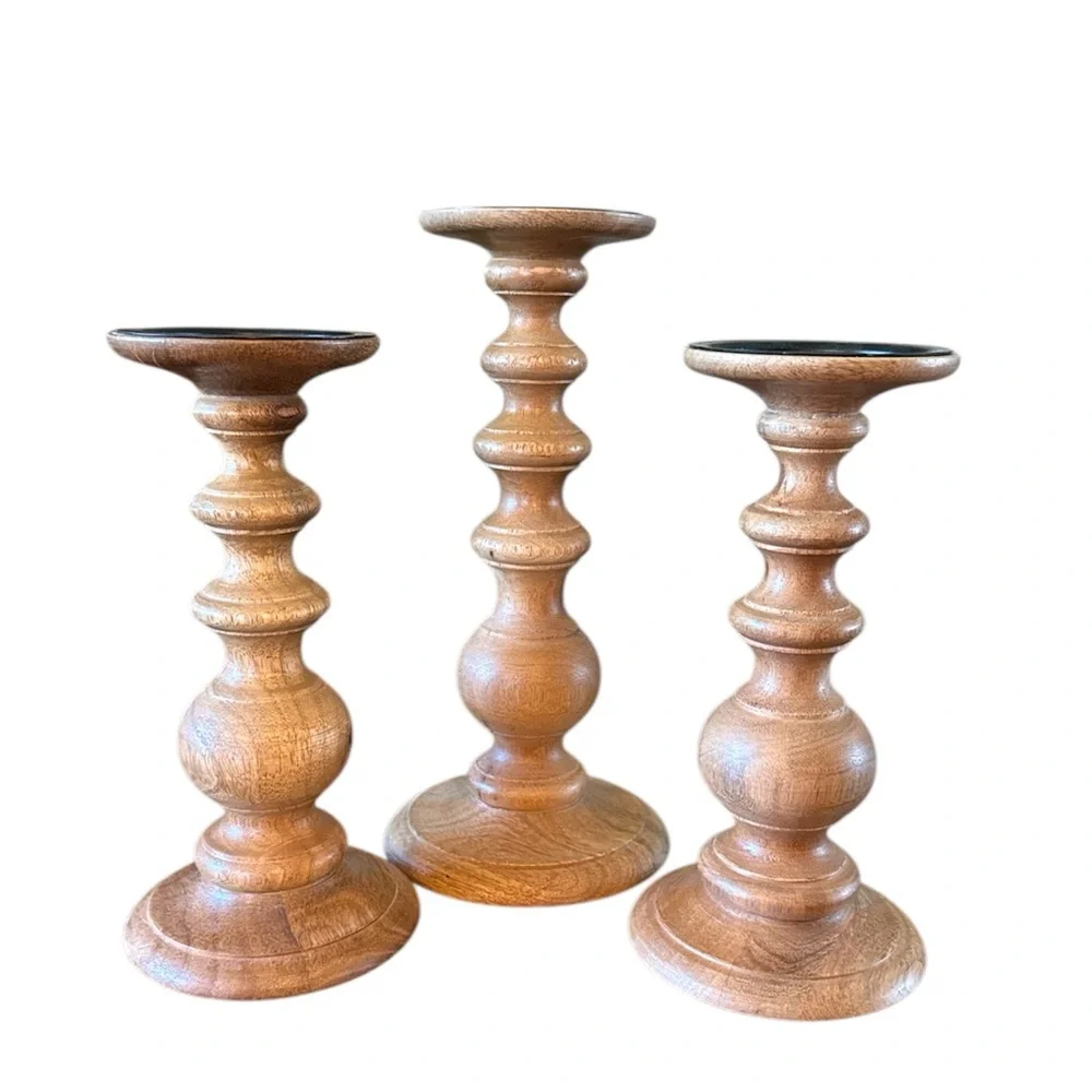 Ashland Wooden Candle Pillar Holders - Bundle of 3 Like New
